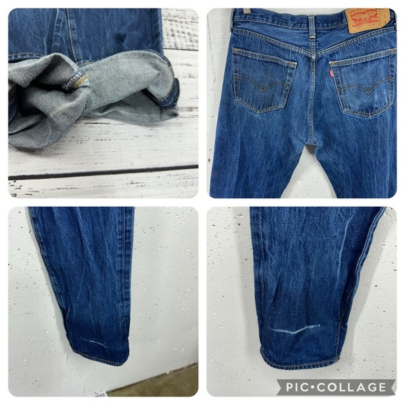 Levi’s Men’s 34 x 35 Button Fly 501 Straight Leg Jeans worked in distressed - Picture 13 of 15